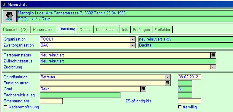 Personalkontrollstelle AdZS mit POOL1 in der Erstorganisation dürfen