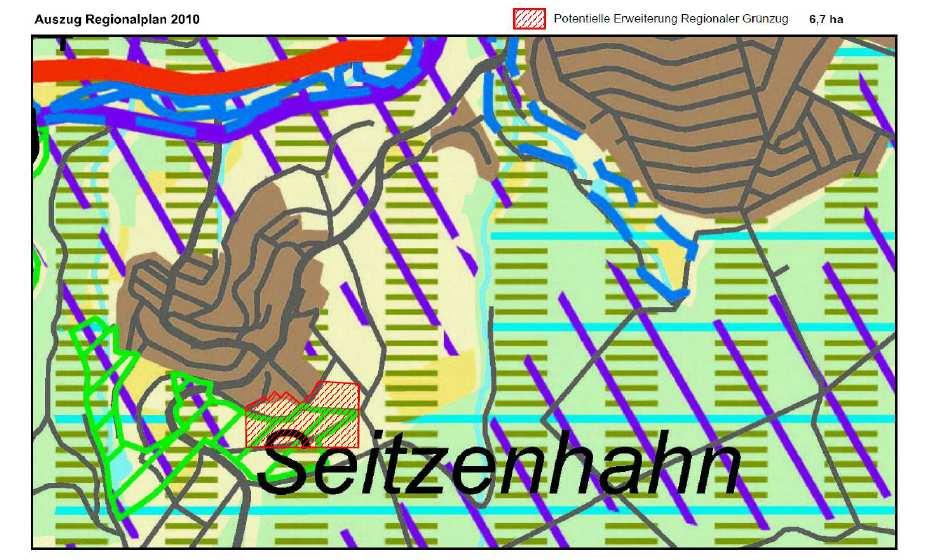 Anhang 1 Neue Vorrangflächen Regionaler Grünzug Seite 3 von 3 Südlich Seitzenhahn (6,7 ha) Die Neuausweisung des Vorranggebietes Regionaler Grünzug im Süden von Seitzenhahn soll den bestehenden