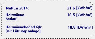 1) Berechnung von Q h, Q hli und Q h,eff in kwh/m 2 und der Heizkesselleistung MuKEn 2014 und Minergie 2018 Sie erhalten folgende Resultate: Q h, Q hli und Q h,eff in der Wärmebilanzgrafik