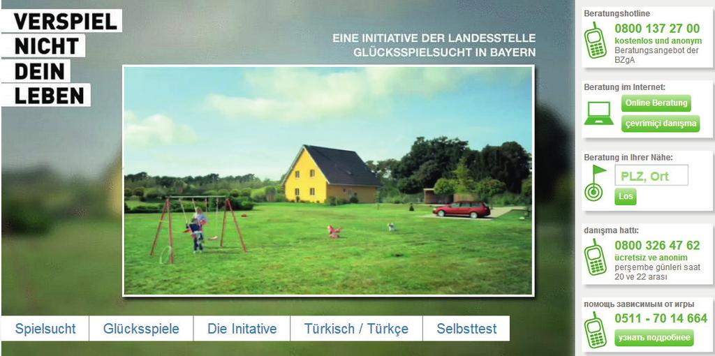 Die Homepage der Landesstelle Glücksspielsucht in Bayern (www.lsgbayern.