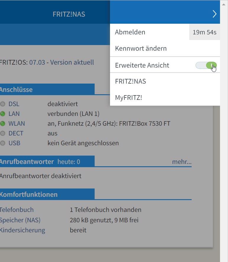 Über den Button IPv4-Adressen gelangen Sie zur Konfigurationsseite des LAN Netzes der FRITZ!Box.
