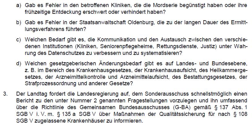 Sonderausschuss: Auftrag und Frist 03.05.