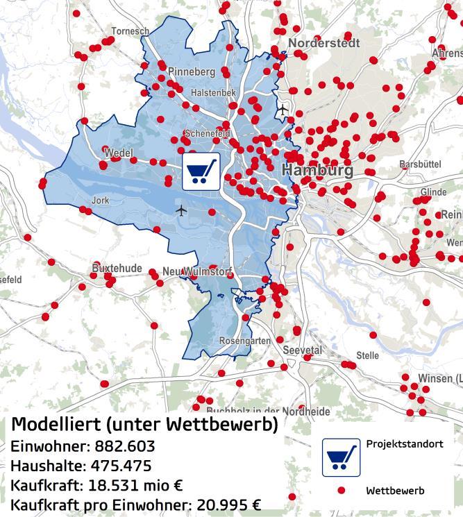 Einzugsbereiche nach Fahrdistanz, Fahrzeit