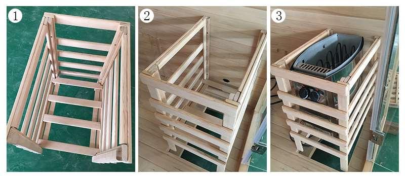 Installation des Sauna-Ofens: Einbringen der Saunasteine: Legen Sie die Saunasteine so in den Ofen, dass