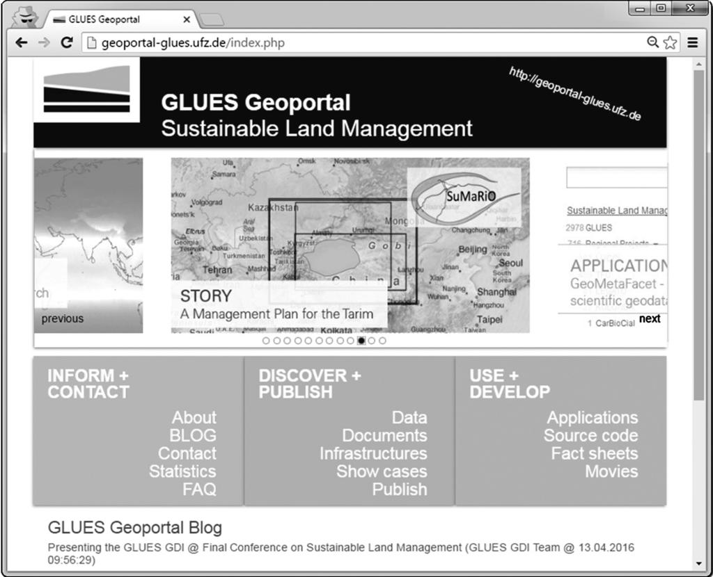 GLUES GDI eine Austauschplattform für Forschungsdaten zum Landmanagement 43 Visualisierungs- und Downloaddienste, verschiedene, im GLUES-Projekt entwickelte Open-Source-Applikationen unter anderem
