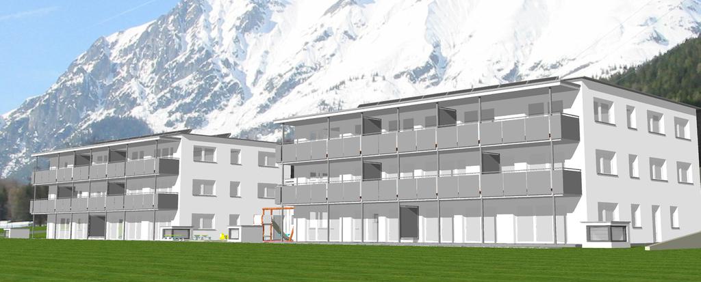 In nach Süden leicht geneigter, sonniger Lage entstehen mit Unterstützung der Wohnbauförderung des Landes Tirol 16 Wohnungen.