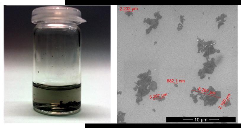 3. Methods 52 Figure 3.7. Left: 12 h reduced and thiol-functionalized TrGO with a concentration of <50 µg/ml one day after dispersion in DMF.