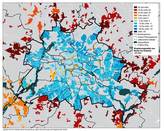 Wohnungsmarkt Berlin und Umland Wanderungsgeschehen Wanderungsbewegungen halten an Abwanderungsgeschehen aus Berlin in die Umlandgemeinden ist erkennbar Fortzugsraten konzentrieren