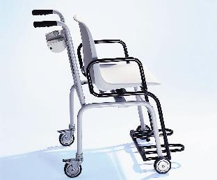 Die Rollstuhlwaage seca 665 ist mit einer flachen Rampe gestaltet. Die Waage hat auf beiden Seiten stabile Sicherheitsbügel und kann zusammengeklappt werden.