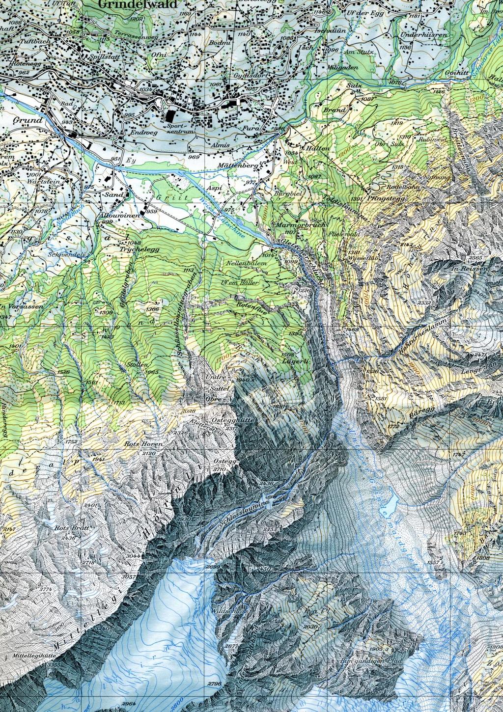 12/12 Kartenausschnitt Unterer Grindelwaldgletscher Um eine massstabgetreue Karte zu erhalten, auf A4 drucken und Massstab überprüfen (4 cm = 1