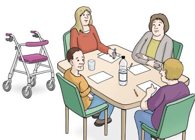 Angehörigen-Gruppe Einmal im Monat können die Familien von Patienten sich im Krankenhaus Infos holen. Das nennt man: Angehörigen-Gruppe.