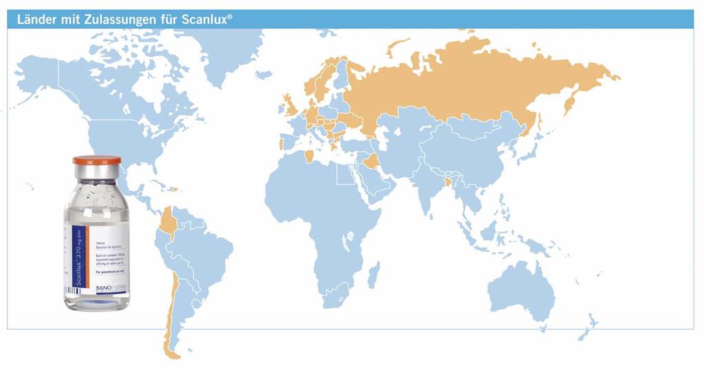 Scanlux Per Q4 2006 in 30 Märkten weltweit zugelassen Klinische Diagnostik: Kontrastmittel Scanlux Marktpräsenz in USA - 2008 2006: Entwicklungs- und Produktionsvertrag mit US-Partner