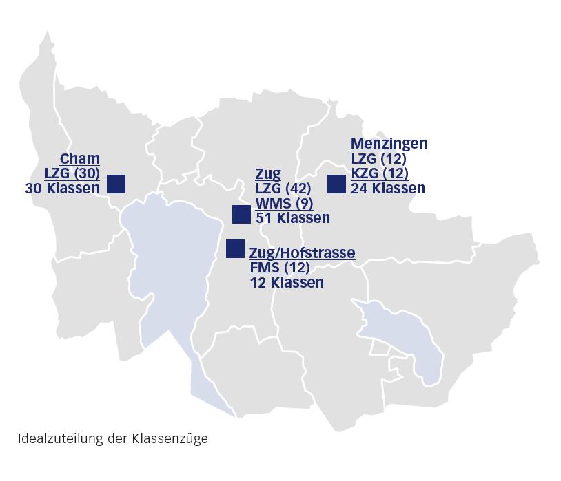 Seite 20 Mittelschulplanung Vier Standorte: Menzingen, Zug, Hofstrasse, Cham-Ennetsee Insgesamt: 117 Klassen 2'200