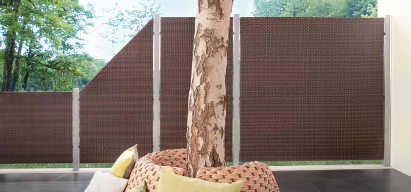 WEAVE mit Aluminium-Hohlpfosten. WEAVE WEAVE Sichtschutz ergänzt perfekt alle modernen Geflecht-Gartenmöbel.