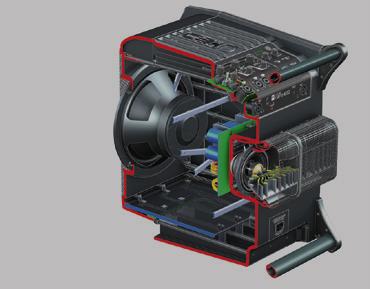 Versteifungselemente Größerer Frequenzbereich und höherer Pegel Holzplatte für zusätz liche Steifi gkeit Subfire-Reflex-Port für Tiefbass bis 43 Hz + Der