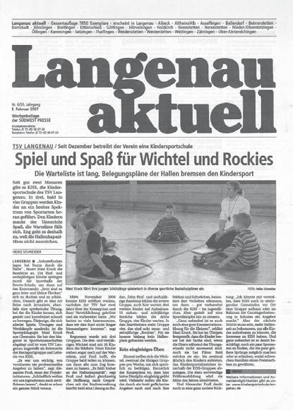 Langenau durch den Vorstand des TSV Langenau August Einreichung des zukünftigen Hallenbelegungsplans für die KiSS 2006 22.