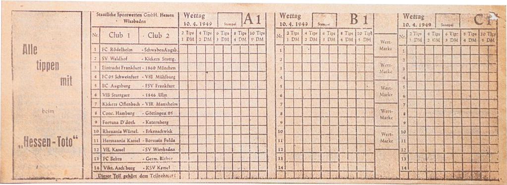 Der erste TOTO-Tippschein vom 10.