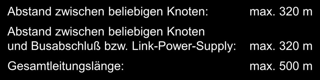 FTT10-A / LPT-10A in freier Topologie mit JY(St)Y 2 2 0,8 Abstand zwischen beliebigen Knoten: Abstand zwischen beliebigen Knoten und Busabschluß bzw.