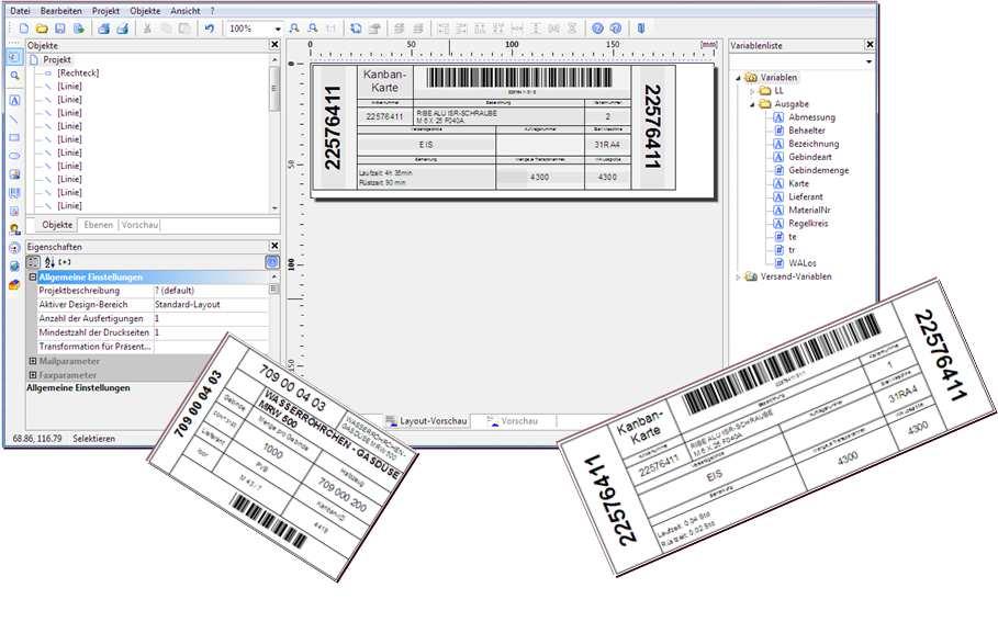 Dokumenten-Design Ihre Fertigungs- oder Behälterdokumente können Sie individuell gestalten: Gebindeetikett A7-Format