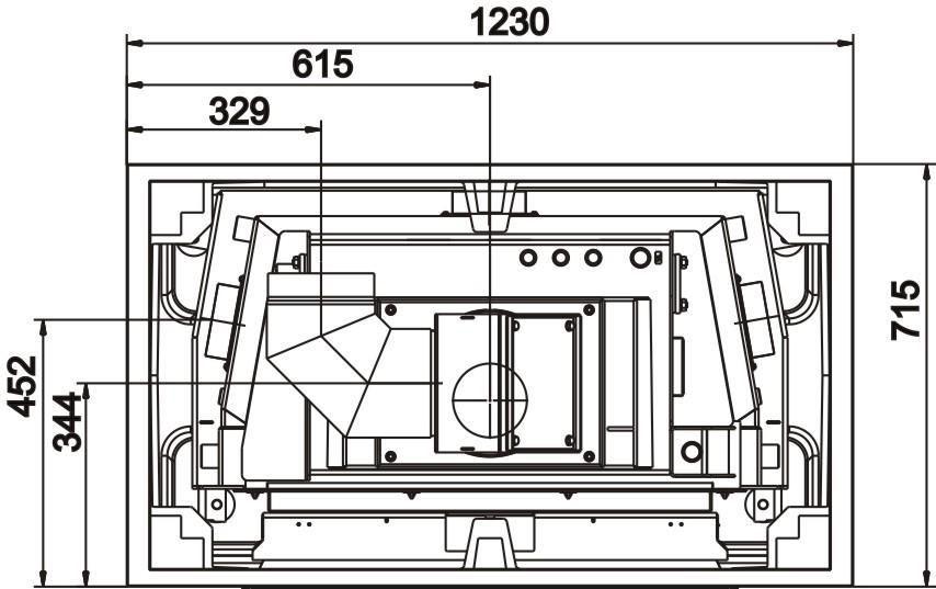 Aufbau des BSK 04 mit einem Kamin-Kessel 62/76 mit Drehtür Wird der BSK 04 mit einem Kamin Kessel 62/76 mit Drehtür verbaut ist der Ausschnitt für die Feuerungstür zu bearbeiten.