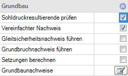 GBR + Bemessung / Nachweise Einstellungen Erdbeben: Psi 2 =0,5 Vorübergehende Bemessungssituation Bei markierter Option wird gemäß Einführungserlass der DIN 4149 in Baden- Württemberg für