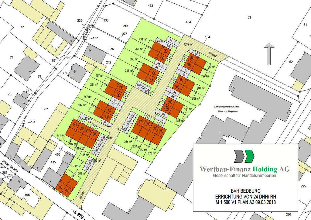 Der Lageplan Auf einer Grundstücksfläche von über 5271 m² entstehen 16