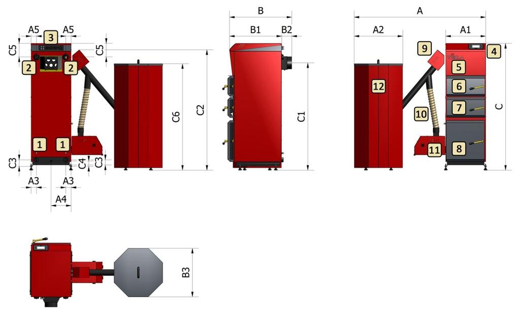 8 DUO BIO - KESSEL BESCHREIBUNG, AUSMAßE UND TECHNISCHE DATEN Kessel der DUO BIO-Serie sind Schweißkonstruktionen aus Stahlblech von 8 4 mm Dicke.