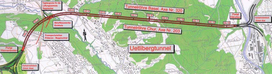 Artikel Tunnel Heft 4/2004 Seite 2 von 15 Bild 2: Übersicht Projekt N4.1.5 Uetlibergtunnel Geologie Von Westen nach Osten unterfährt der Uetlibergtunnel die zwei parallel laufenden Bergzüge Ettenberg und Uetliberg.
