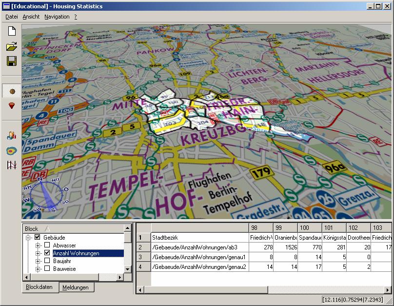Überblick - I VisaRD: Visualisierung raumbezogener Daten 3D-unterstützte Exploration und Navigation Berliner Wohnungs- und Gebäudedaten Bezirke