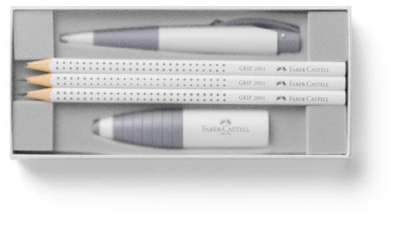 Set White Edition Attraktives Set bestehend aus dem Druckkugelschreiber Conic, drei Grip 2001 Bleistiften mit Härtegrad HB und patentierter Soft-Grip-Zone sowie der Radierer-Spitzer-Kombination.