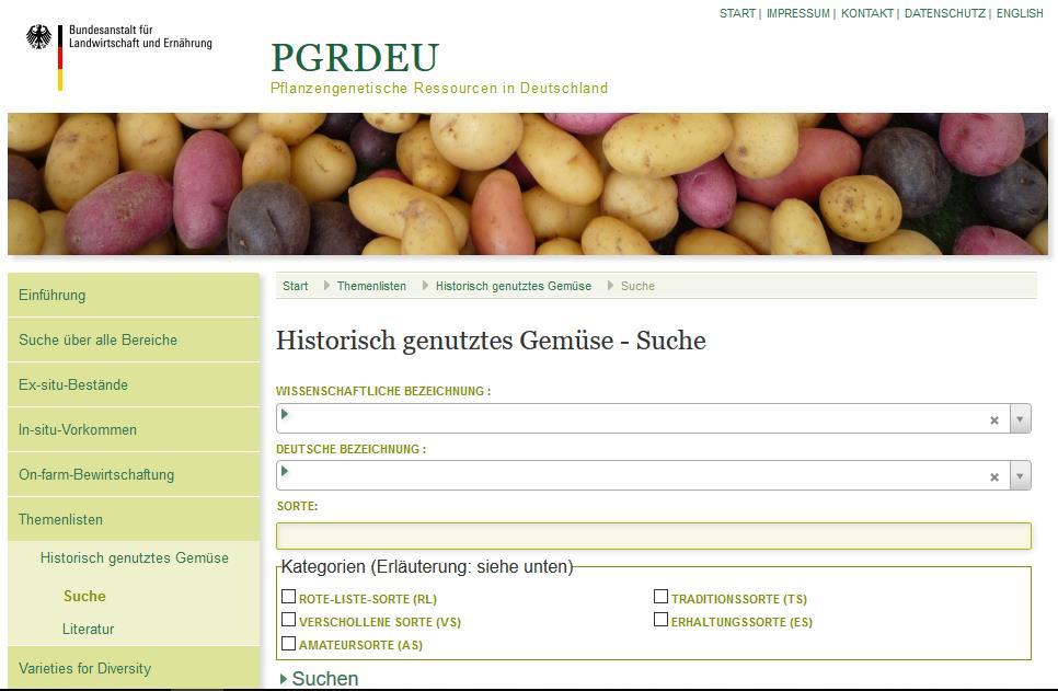 Sortenvielfalt gestern und heute Online Datenbank Historisch genutztes Gemüse» 6998 Sorten historisch belegt zwischen 1836 1956 Davon sind