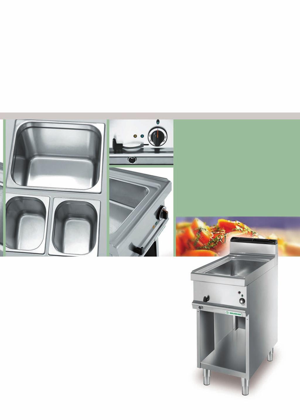 GB The range allows a choice from two electric models and one gas. The tubs in stainless steel 18/10 AISI 304, fully pressed, allow for quick and safe cleaning.