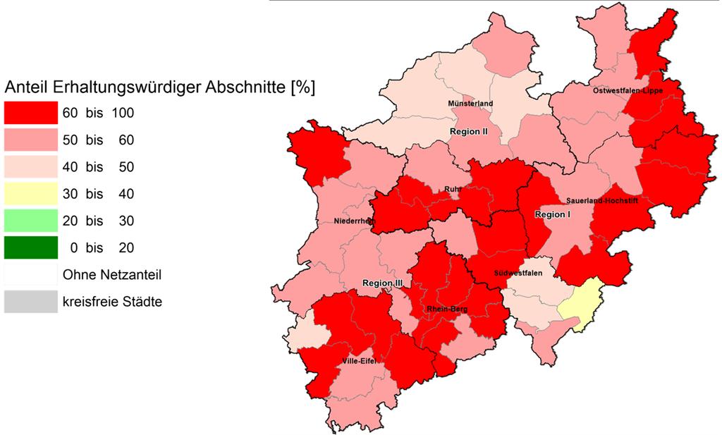 Zustandsbericht - Straße Ergebnisse ZEB Landesstraßen 2015 erhaltungswürdig Gebrauchswert (Längenanteil)