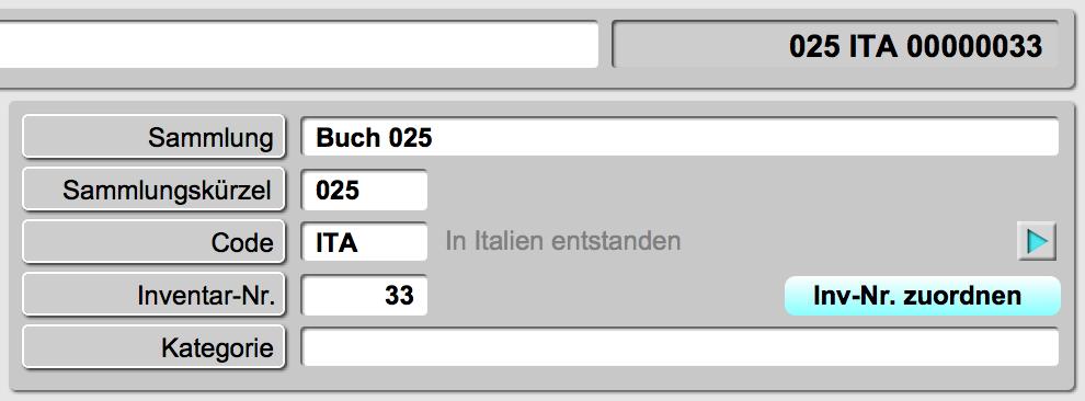 Für einen neu erstellten Datensatz können Sie dann automatisch eine neue Inventarnummer des jeweiligen Nummernbereichs zuordnen