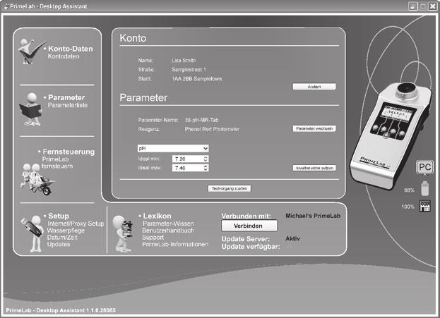 PrimeLab-Desktop-Assistant Der Hauptbildschirm Diese Menüs werden auf den nächsten Seiten erklärt.