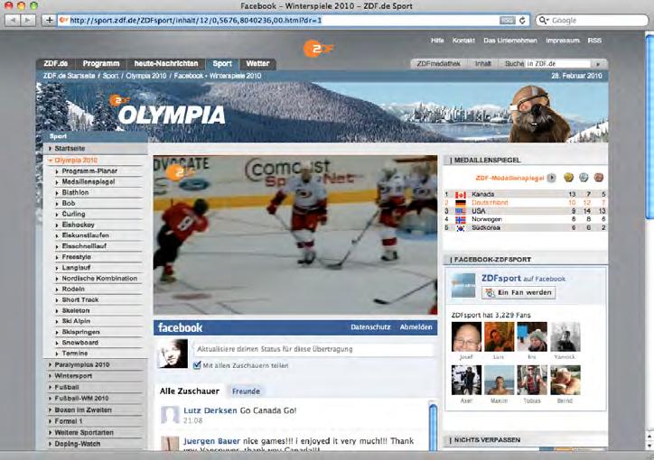 I KONZEPTIONELLE VORÜBERLEGUNGEN ZU EINER ONLINE-FERNSEHPROGRAMMANALYSE 38 Abbildung 18 Facebook-Integration bei den Olympischen Winterspielen 2010 Die Website von RTL ist, ähnlich wie diejenigen von
