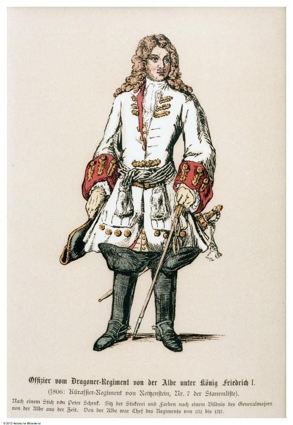 3 Dragoner-Regiment von der Albe 1711 1717 Am 9. Mai 1711 starb Friedrich Wilhelm von Wittenhorst-Sonsfeld und der bisherige Kommandeur Oberst George Friedrich von der Albe wurde Chef desselben (bzw.