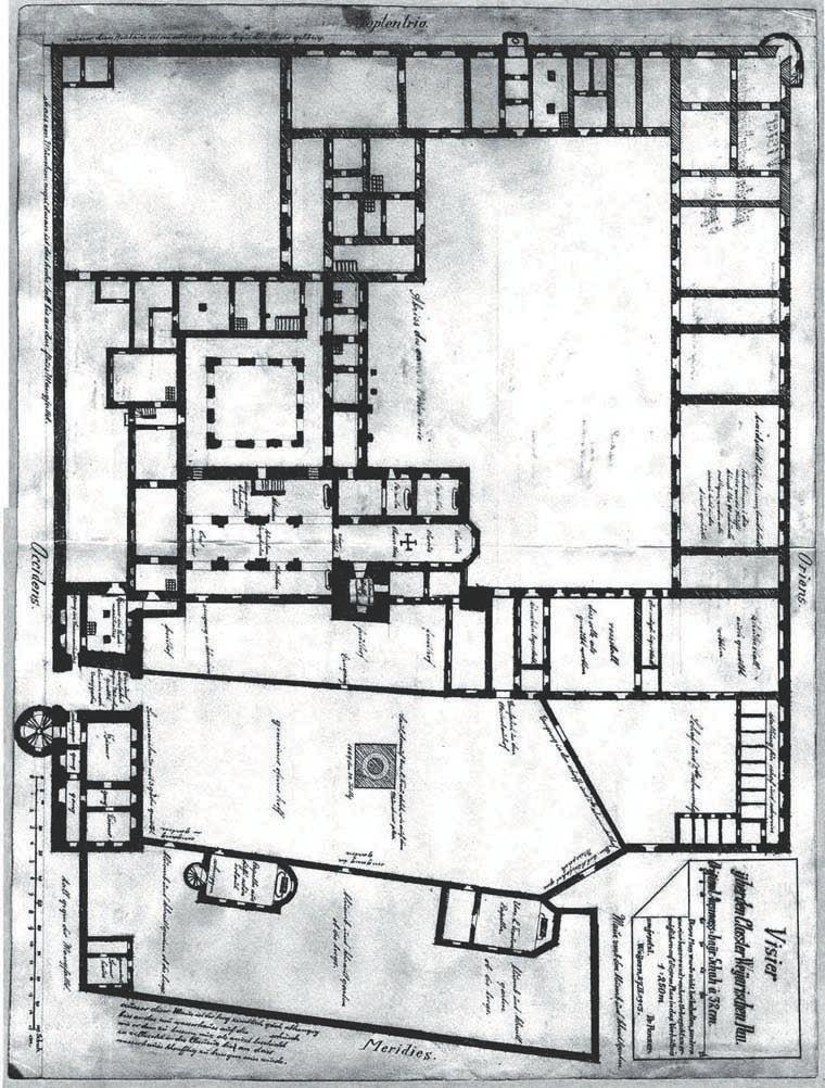K L O S T E R W E Y A R N 1 6 6 9 7 6 5 1 2 4 3 Nachzeichnung ( 1913) eines heute verschollenen Klosterplanes von 1669. Der Plan stellt die Bausubstanz im Jahre 1669 dar.