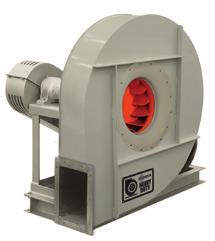 CASB-X Hochdruckventilatoren mit Riemenantrieb, ausgestattet mit Elektromotor, Riemenscheibensatz, Riemen und genormten Schutzeinrichtungen gemäß ISO 13857. Ventilator: Gehäuse aus Stahlblech.