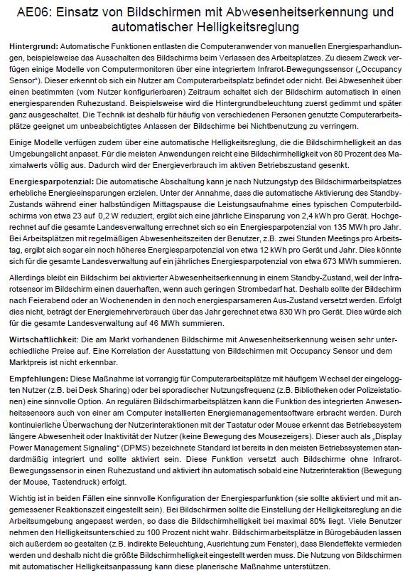 Monitoring und Forschungsvorhaben Kurze Beschreibung Spezifisches Energieeinsparpotenzial + Spezifische