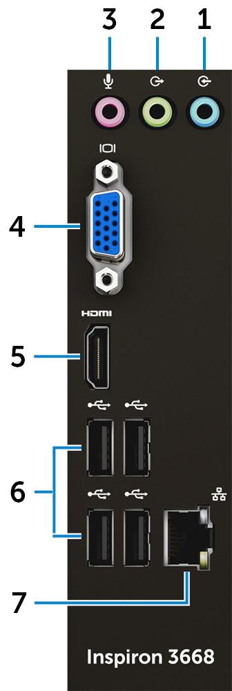 6 Sicherheitskabeleinschub Anschluss eines Sicherheitskabels, um unbefugtes Bewegen des Computers zu verhindern.