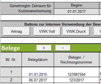 a) Belegaufstellung für Investitionskosten Lfd. Nr. Hier wird eine fortlaufende Nummerierung mit 1 beginnend standardmäßig vorgeschlagen.