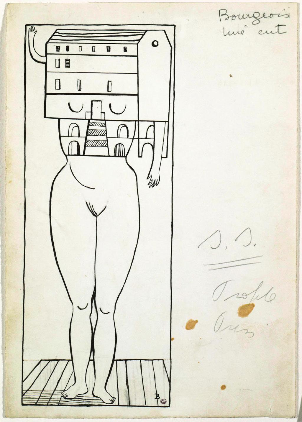 Grafik Computerkunst Louise Bourgeois, Femme Maison, 1947, ink on