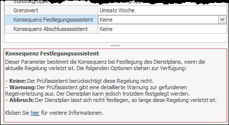 Warnung: Es gibt eine detaillierte Warnmeldung, der Dienstplan kann aber ohne Einschränkung abgeschlossen werden.