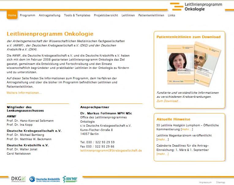 Leitlinien-Programm Onkologie: Professionalisierung - Renovierung der website - Templates für Antragstellung (Vor- und Haupt-A.
