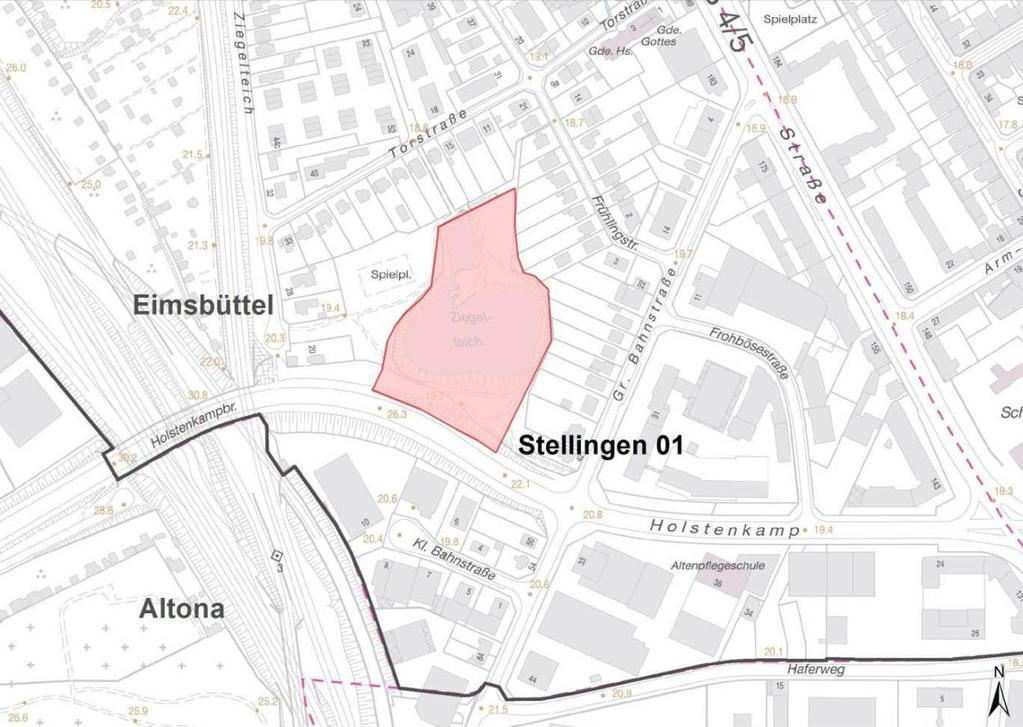 Eimsbüttel Stellingen 01 Abbildung 9: Monitoringfläche Stellingen 01 im Bezirk Eimsbüttel. Hintergrund: DK5, Landesbetrieb für Geoinformation und Vermessung (LGV), Hamburg.