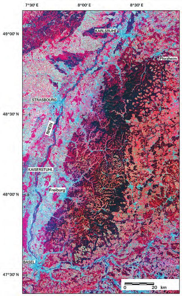 1 Einleitung Abb. 2 Der Schwarzwald aus dem Weltraum. Die charakteristische Morphologie und die großen Waldflächen erlauben es, den Schwarzwald auch aus dem Weltraum eindeutig zu identifizieren.