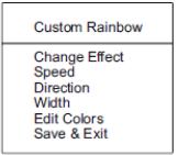 Der Rainbow Change gibt einen RGB Farbwechsel aus. Die Geschwindigkeit ist anpassbar, ebenso die Richtung, also RGB oder BGR.