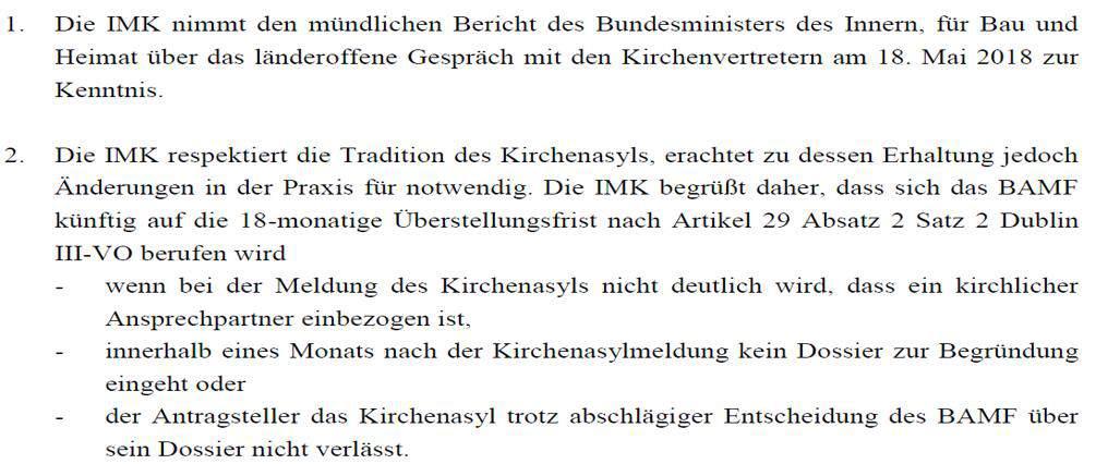 Kirchenasyl Beschluss der IMK v. 11.6.