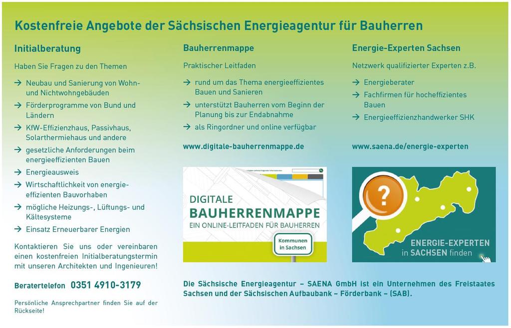 Sächsische Energieagentur SAENA GmbH Fachbereich Energieeffizientes Bauen Kostenfreies